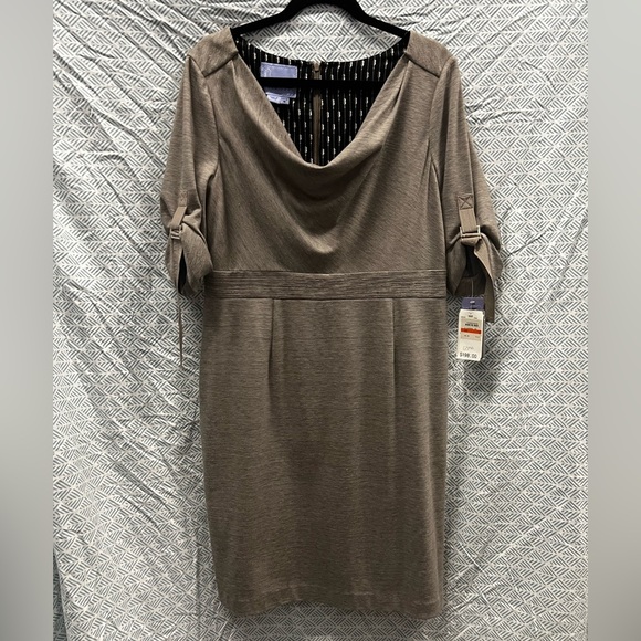 Kay Unger Dresses & Skirts - Brown Sheath Dress with Cowl Neck and Cuffed Sleeves